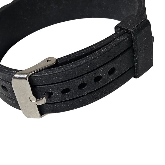 Retro Minimalist Black Silicone Watch Band Textured Design 80s 90s Fashion Women - Picture 3 of 5